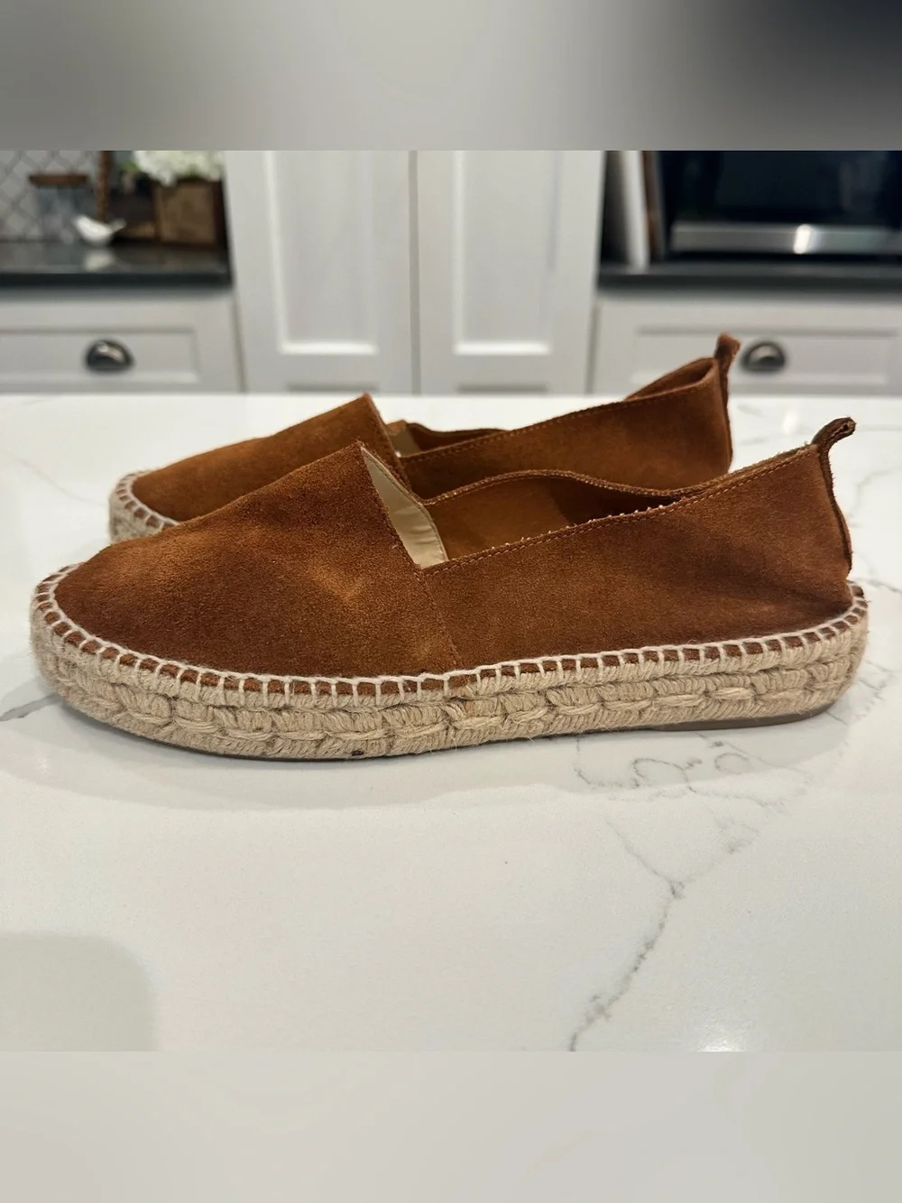 ZARA Basics Suede Espadrilles Slip On Jute Flats Tan Brown Shoe Women 39 US 8